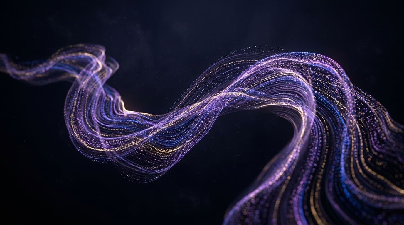 3D sculptural particle wave in amethyst and golden dust